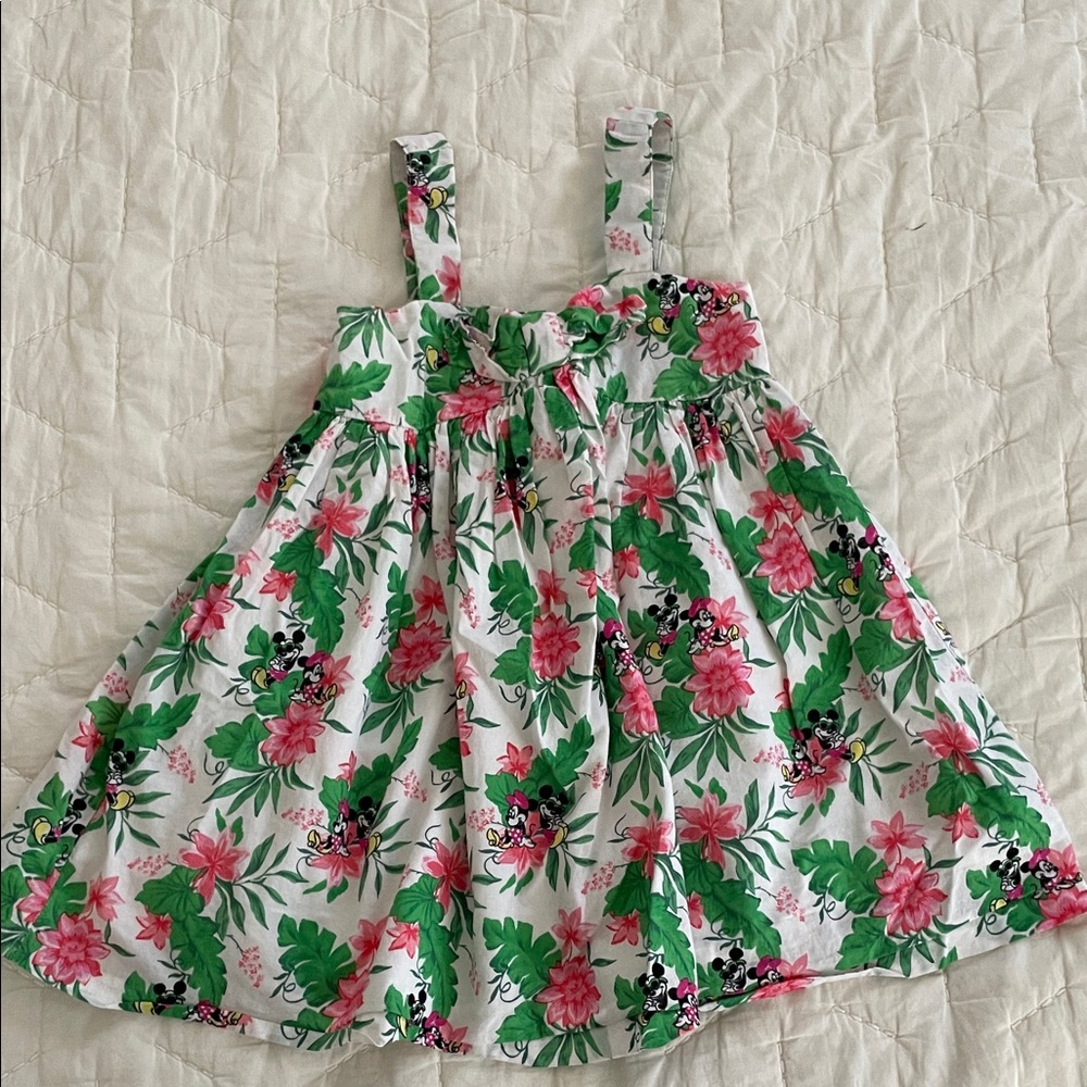Janie and Jack Floral Minnie and Mickey Mouse Dress in Pink and Green